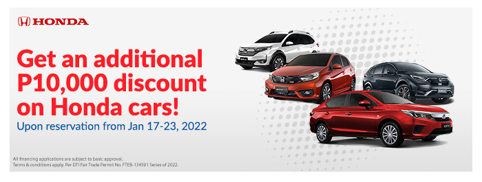Score an additional P10,000 off on a brand new Honda car with PSBank Auto Loan